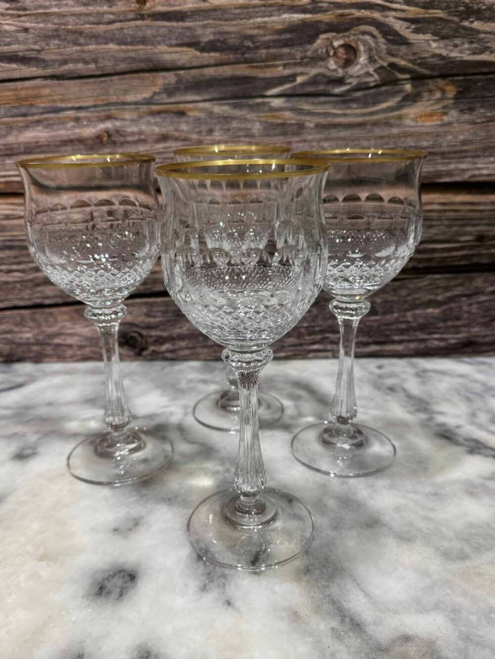 Set of 4 Vintage Mikasa Gold Crown Wine Glasses